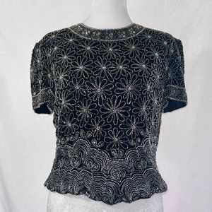 Adrianna Papell Vintage Floral Beaded Blouse - Small